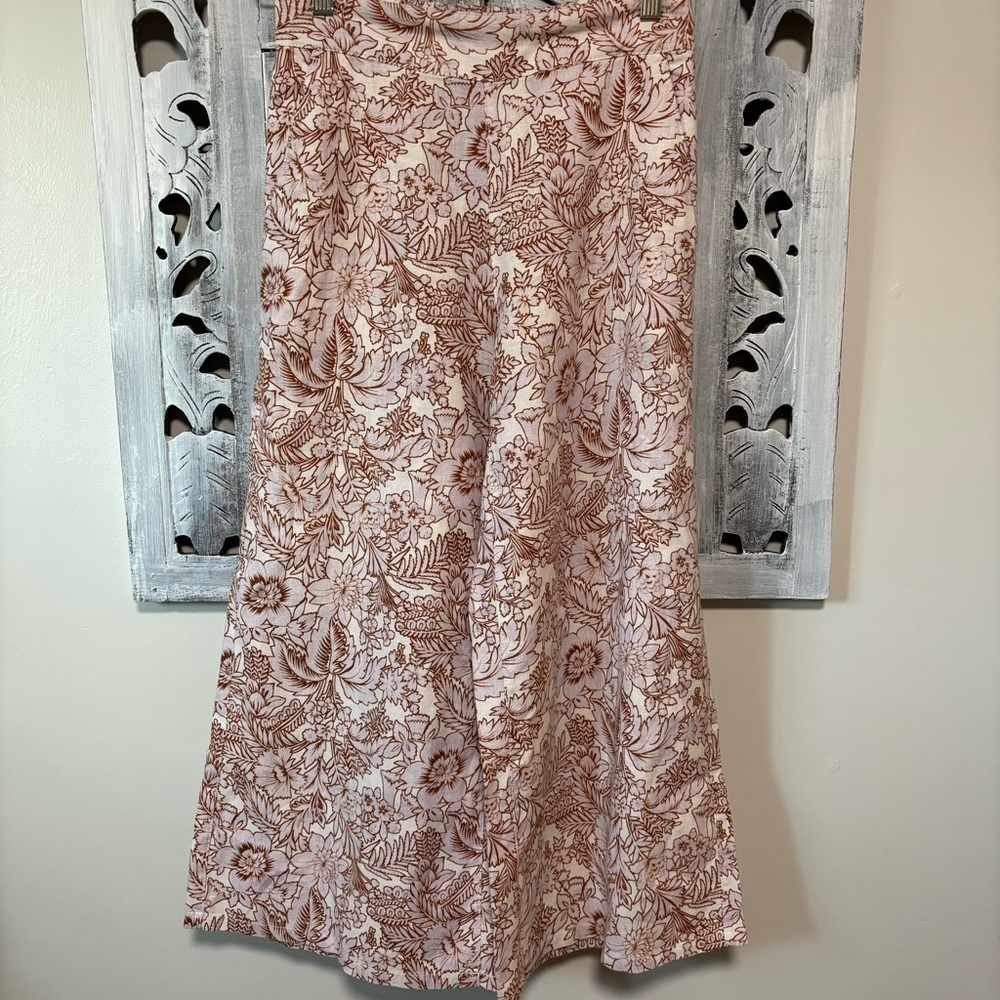 NEW Rachel Zoe Linen Floral Wide Leg Pull On Crop Palazzo Pants